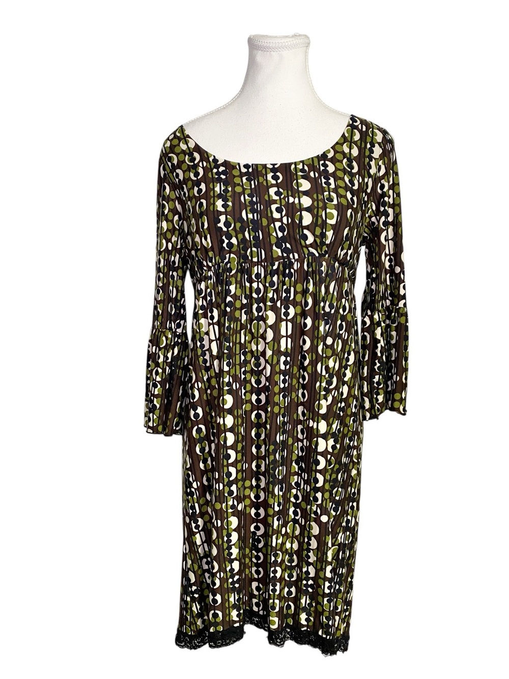 Vol. 1 Y2K Retro Geometric Print Bell Sleeve Babydoll Dress Medium